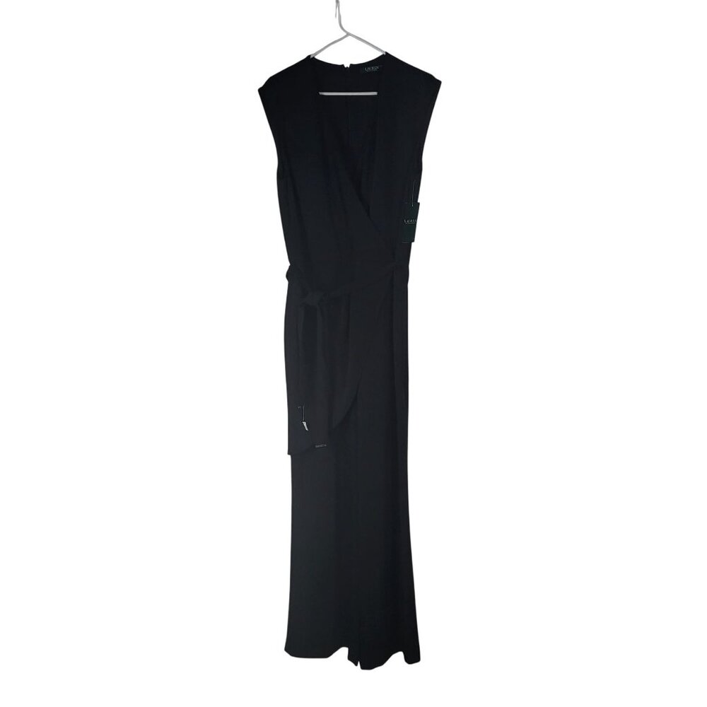 LAUREN RALPH LAUREN Womens SZ 14 Black Faux-Wrap Jumpsuit NWT MSRP $225 - Picture 4 of 12